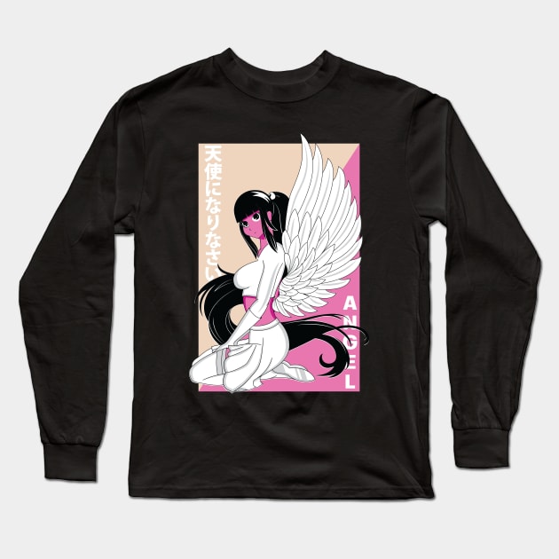 Anime Girl With Angel Wings Long Sleeve T-Shirt by Femmepod